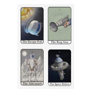 Sci-Fi Tarot Sticker Sheet with Four Cosmic Designs
